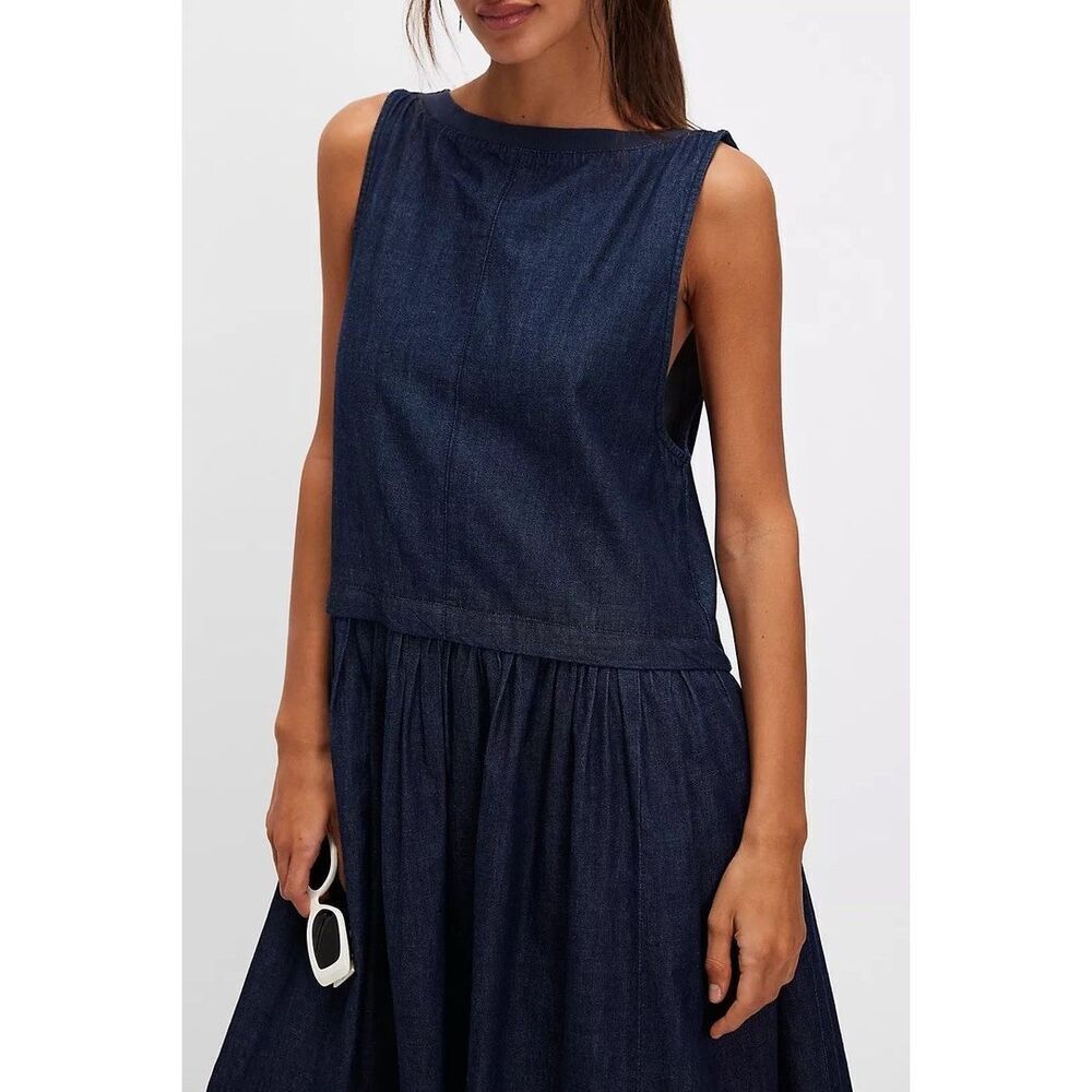 Free People Soraya Denim Midi Dress Medium M NEW - Picture 3 of 3